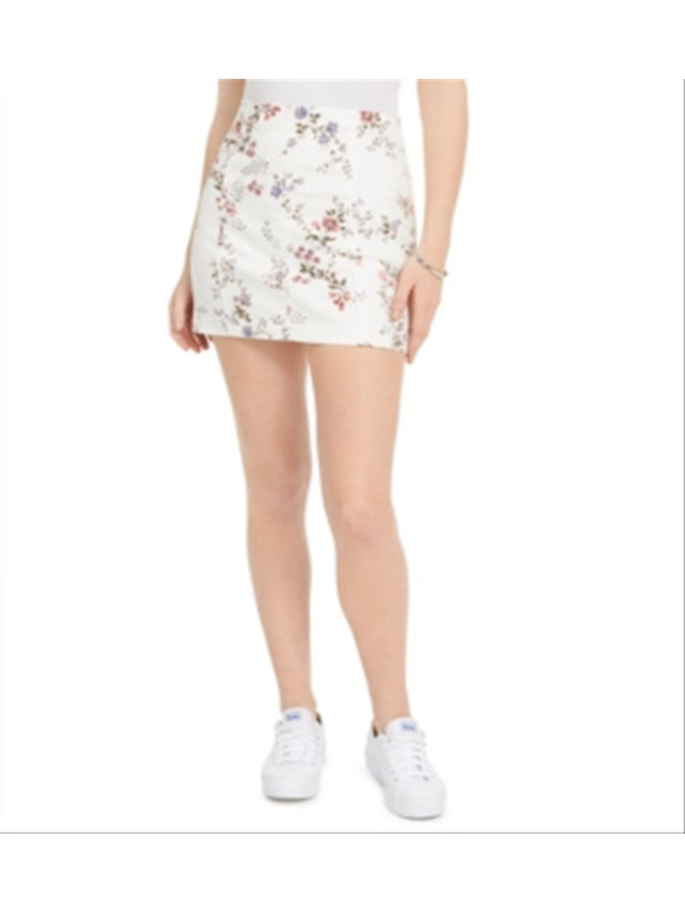 TINSELTOWN Womens White Denim Zippered Stretch Floral Short Party A-Line Skirt 15\32