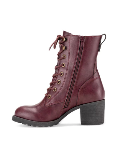 SUN STONE Womens Burgundy Slip Resistant Lace Sloanie Round Toe Block Heel Hiking Boots 5.5 M