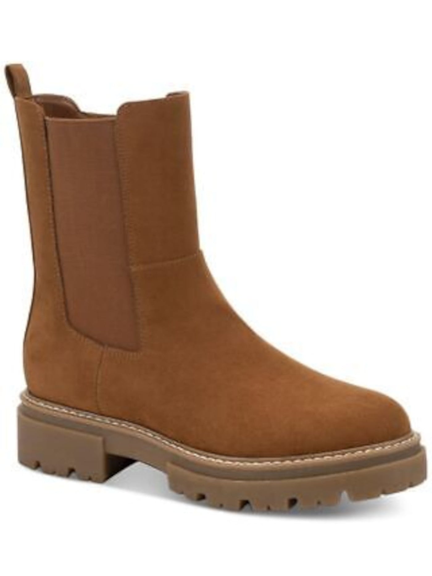 SUN STONE Womens Cognac Brown 1" Platform Cushioned Goring Lug Sole Burklee Round Toe Block Heel Zip-Up Booties 9.5 M