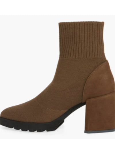 EILEEN FISHER Womens Brown Stretch Spell Round Toe Block Heel Booties 10 M