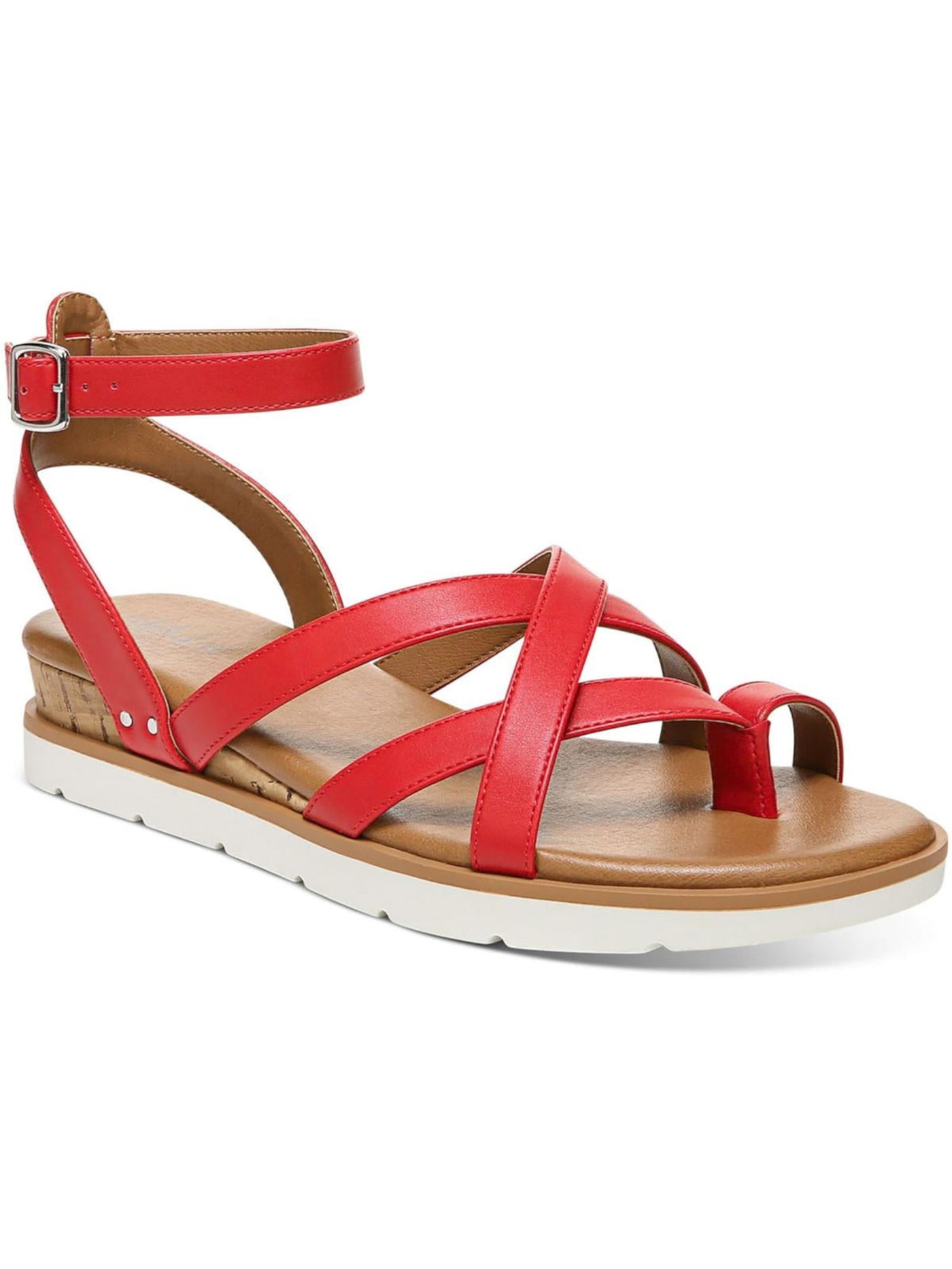 STYLE & COMPANY Womens Red Strappy Comfort Darlaa Round Toe Wedge Buckle Sandals Shoes 8 M