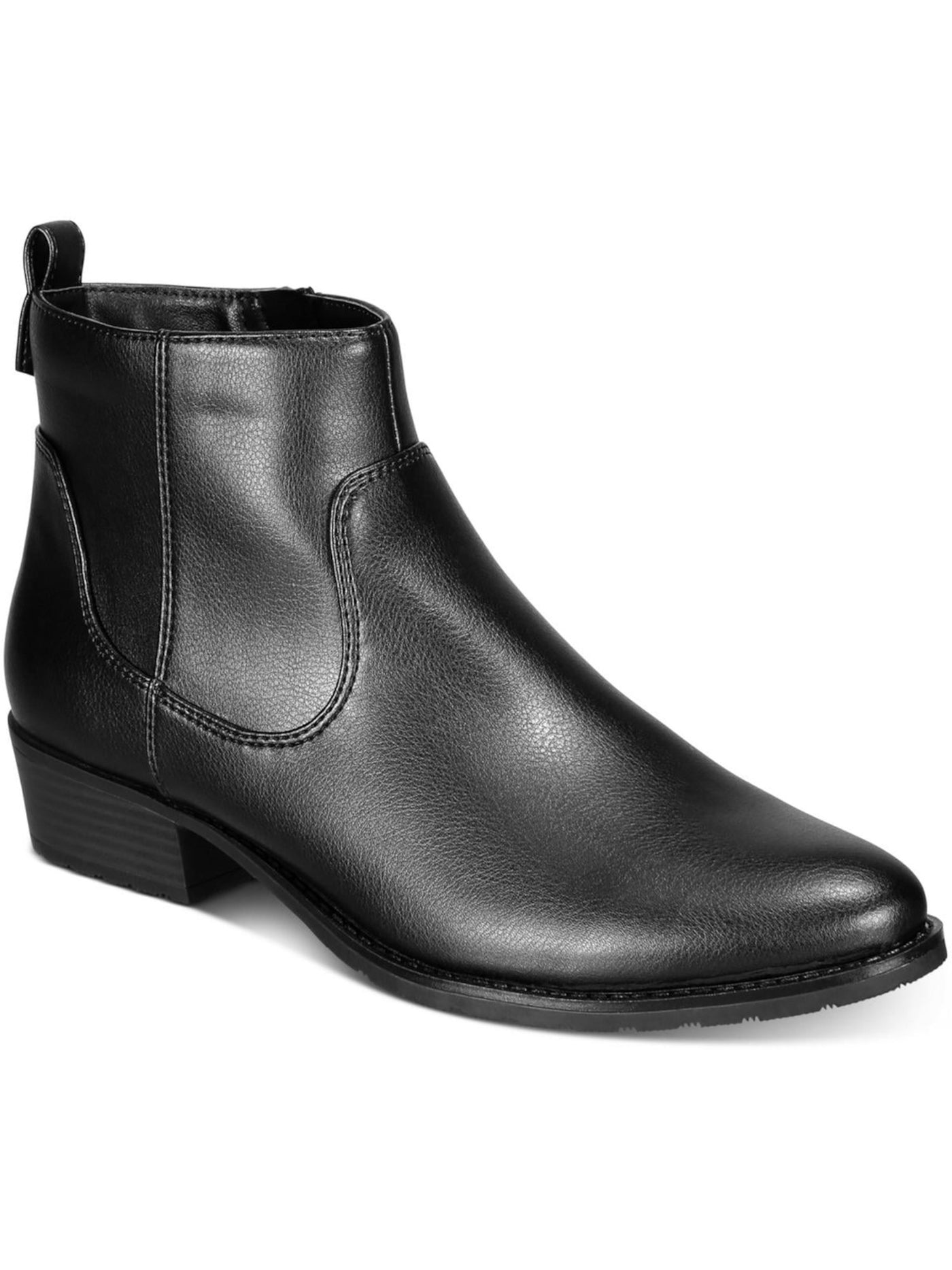 STYLE & COMPANY Womens Black Pull Tab Comfort Memphyss Almond Toe Stacked Heel Zip-Up Booties 10 M
