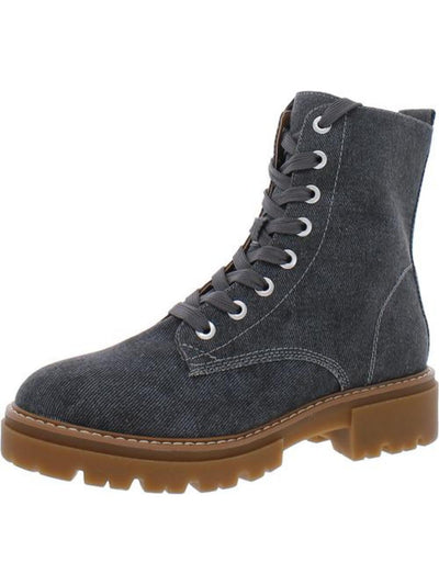 SUN STONE Womens Black Cushioned Tiiaa Round Toe Block Heel Lace-Up Combat Boots 6 M