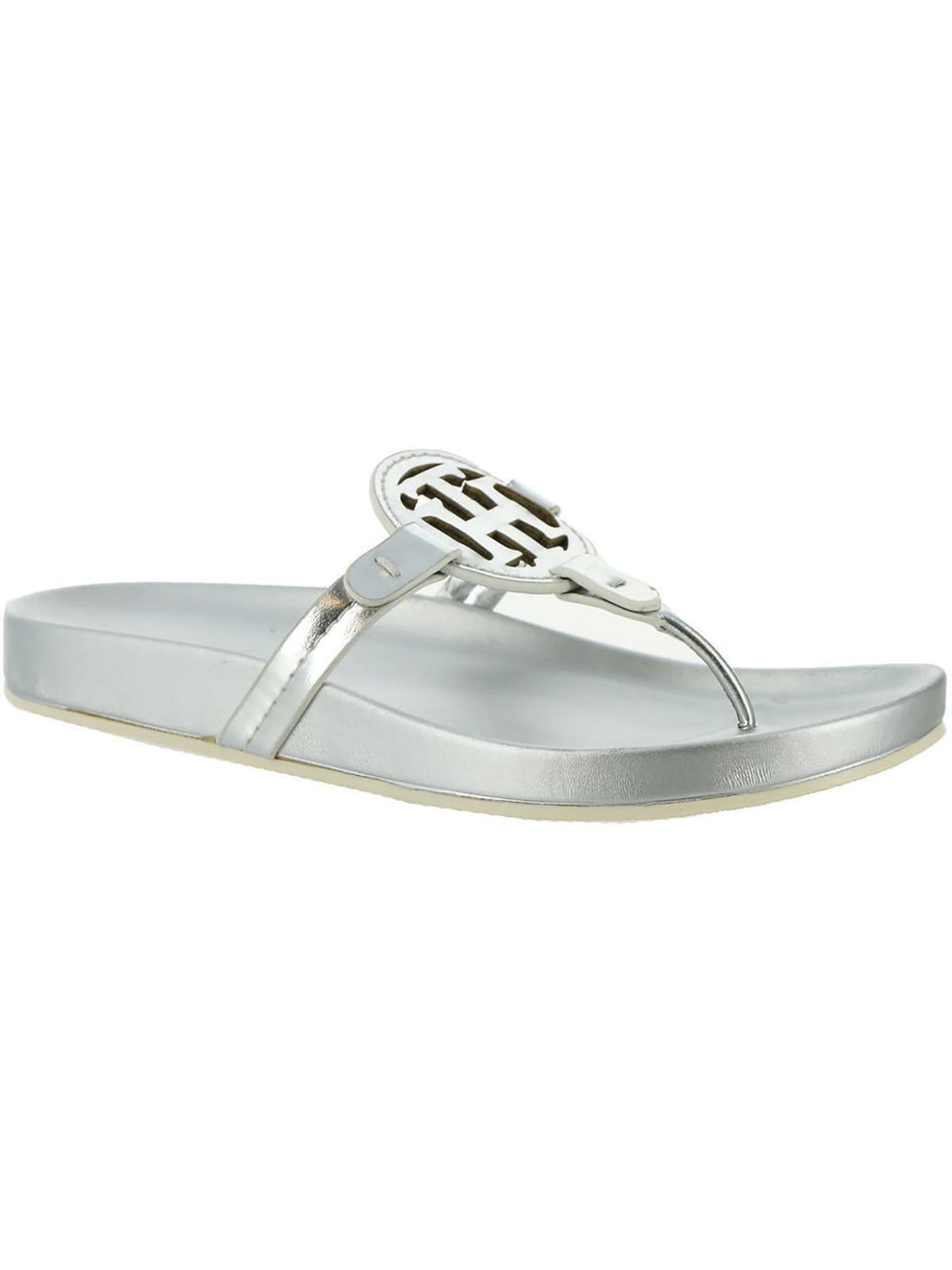 TOMMY HILFIGER Womens Silver Cut Out Comfort Relina Open Toe Slip On Thong Sandals Shoes 16.5