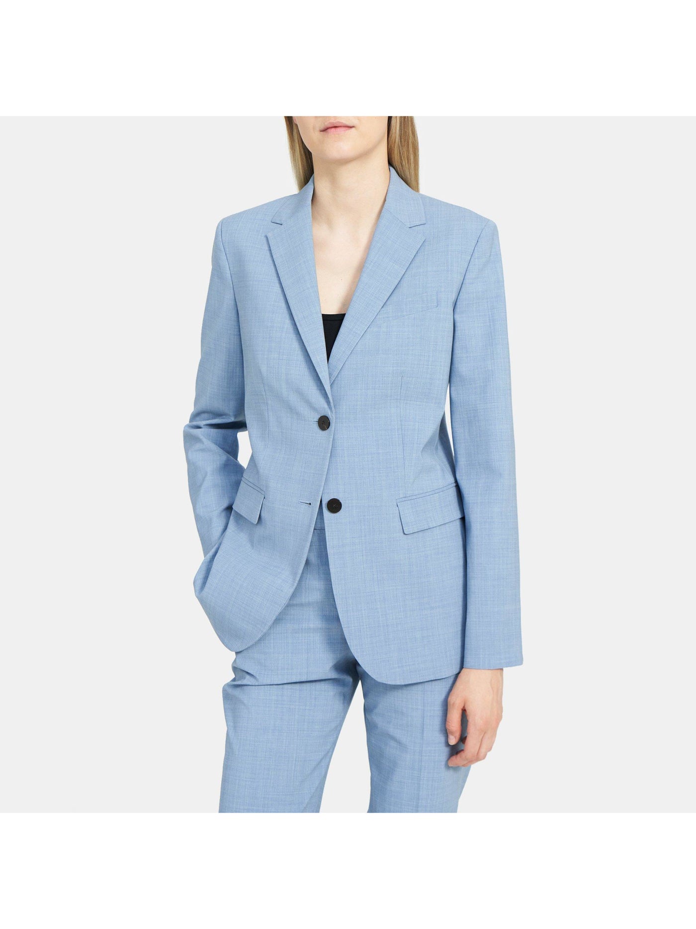 THEORY Womens Blue Pocketed Lined Slim Fit 2 Button Closure Wear To Work Blazer Jacket 00