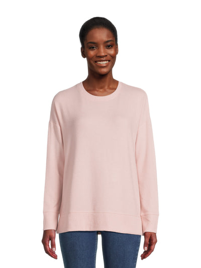 TIME AND TRUE Womens Pink Ribbed Pullover Dropped Shoulder Long Sleeve Crew Neck Sweater M