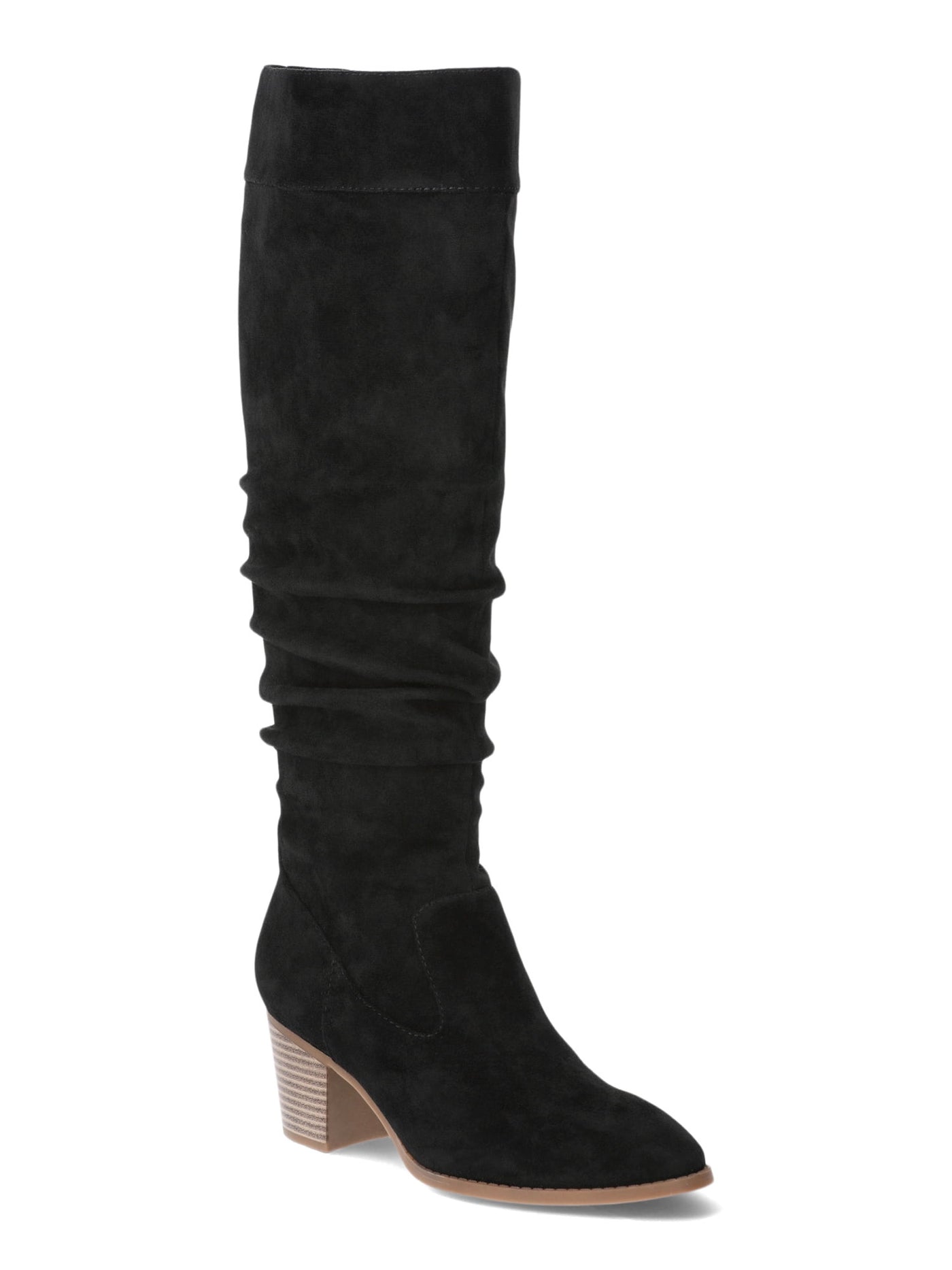 TIME AND TRUE Womens Black Ankle Zip 20.5 Shaft Rouched Goring Cushioned Almond Toe Stacked Heel Slouch Boot 11