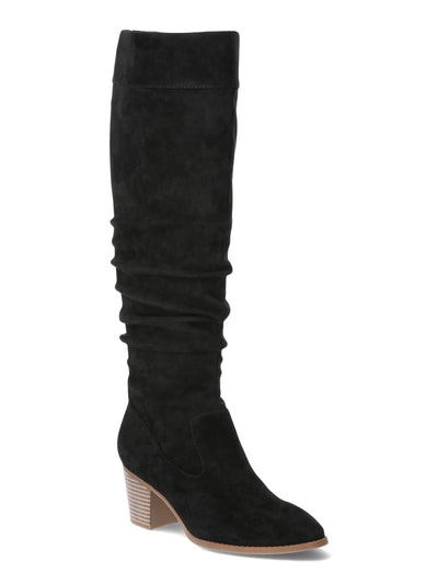 TIME AND TRUE Womens Black Ankle Zip 20.5 Shaft Rouched Goring Cushioned Almond Toe Stacked Heel Slouch Boot 11