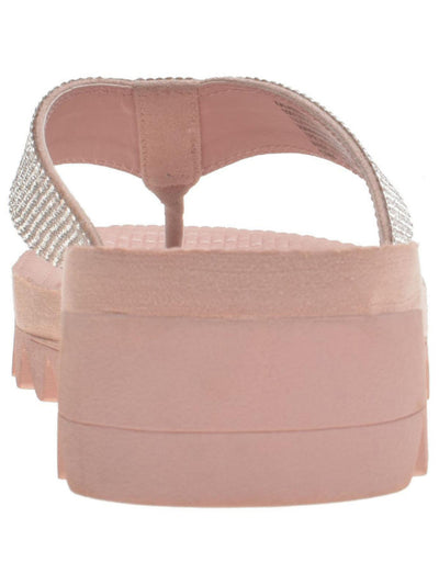 WILD PAIR Womens Pink Saw Tooth Sole Rhinestone Kalabasas Round Toe Wedge Slip On Thong Sandals Shoes 7 M