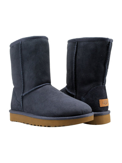 UGG Womens Navy Repel Moisture And Stains Cushioned Classic Short Ii Round Toe Leather Winter Boots 5