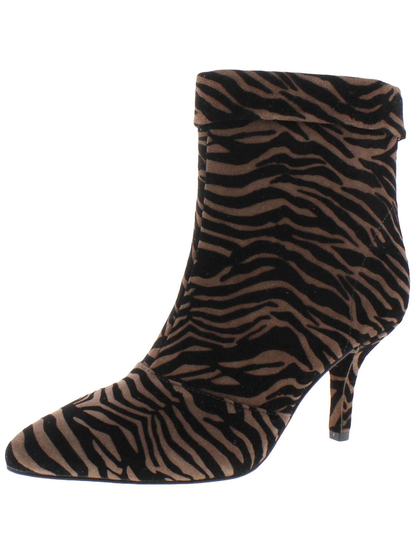 VERTIGO Womens Brown Animal Print Zerbra Print Fold Over Cuff Cushioned Amvita Pointed Toe Stiletto Zip-Up Booties 9.5