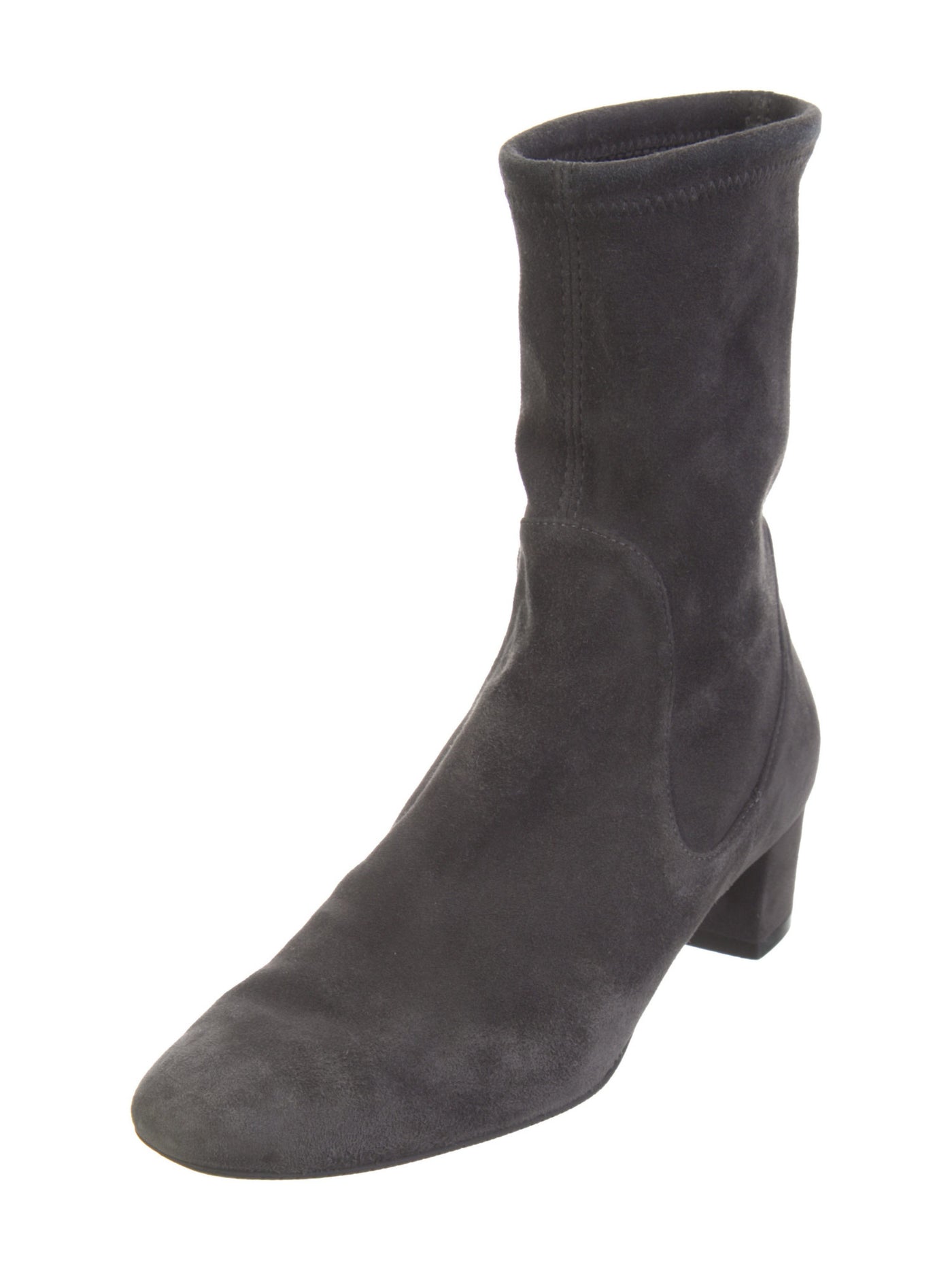 STUART WEITZMAN Womens Black Gray Comfort Ernestine Round Toe Block Heel Leather Heeled Boots 5.5