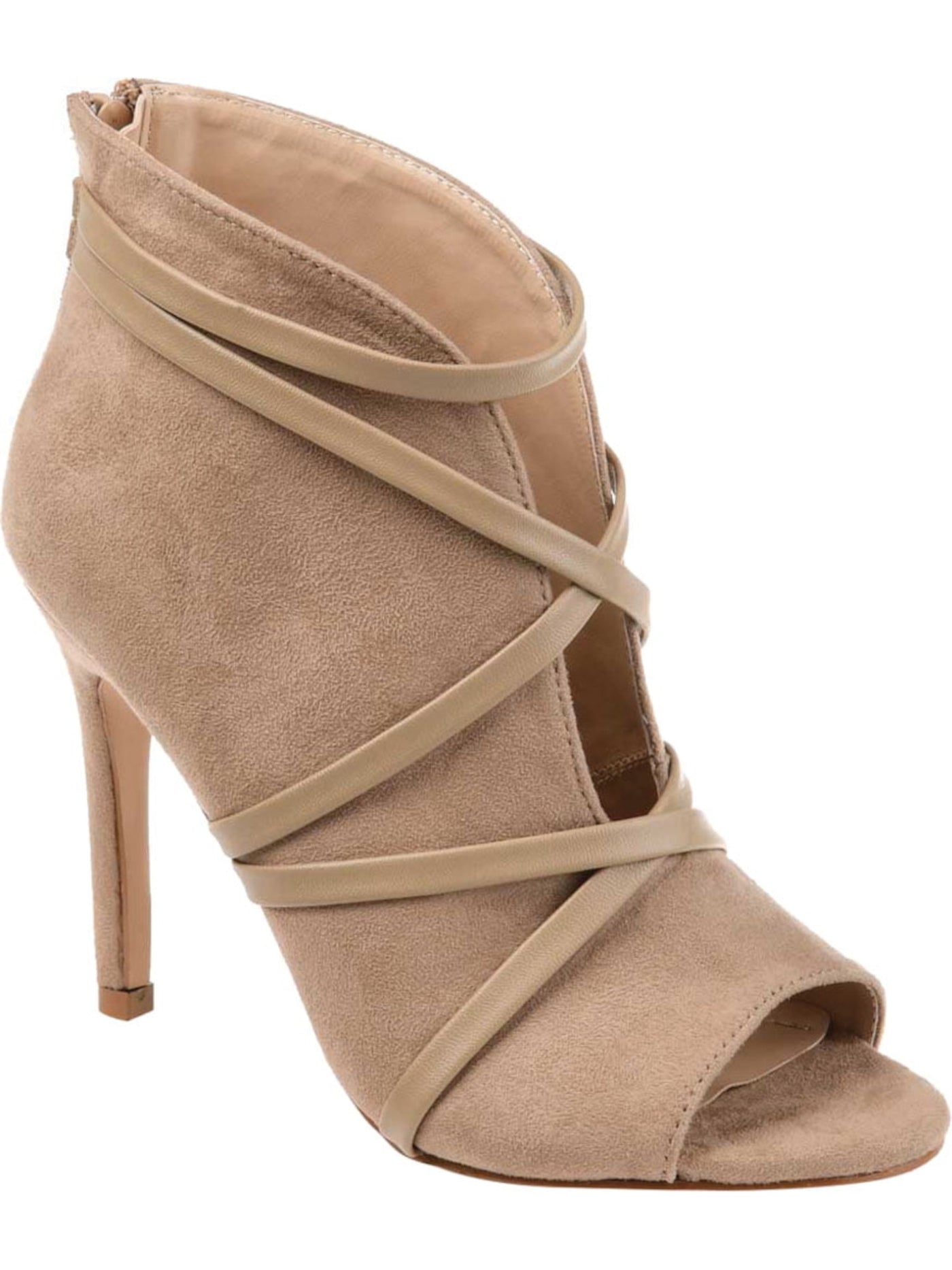 JOURNEE COLLECTION Womens Beige V-Cut Vamp Strappy Padded Samara Peep Toe Stiletto Zip-Up Dress Booties 8