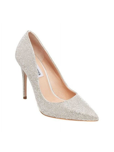 STEVE MADDEN Womens Silver Rhinestone Cushioned Daisie Pointed Toe Stiletto Slip On Pumps Shoes 9 M