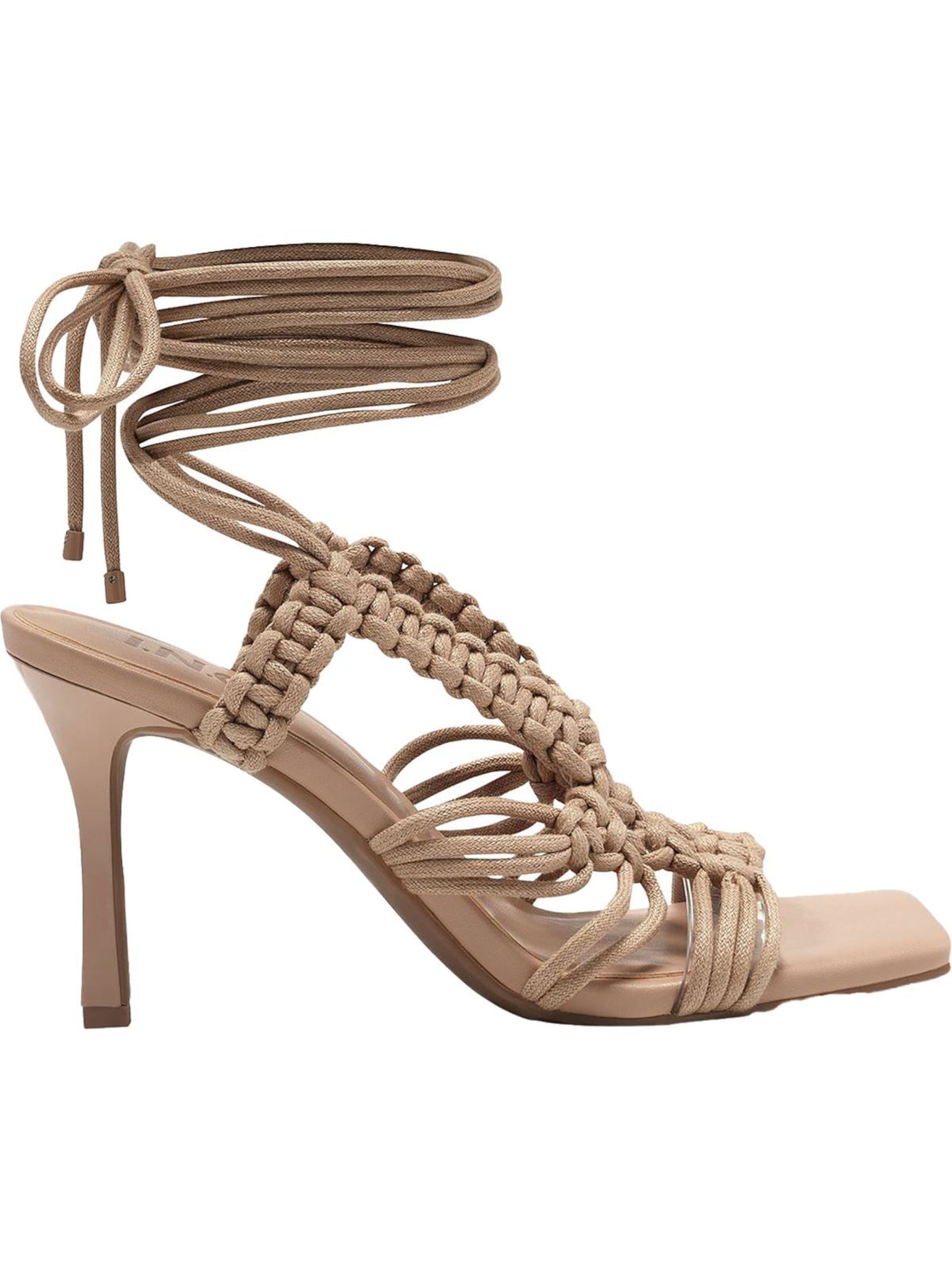 INC Womens Beige Strappy Woven Brayd Square Toe Stiletto Lace-Up Dress Heeled Sandal 10 M