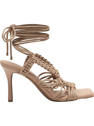 INC Womens Beige Strappy Woven Brayd Square Toe Stiletto Lace-Up Dress Heeled Sandal 10 M