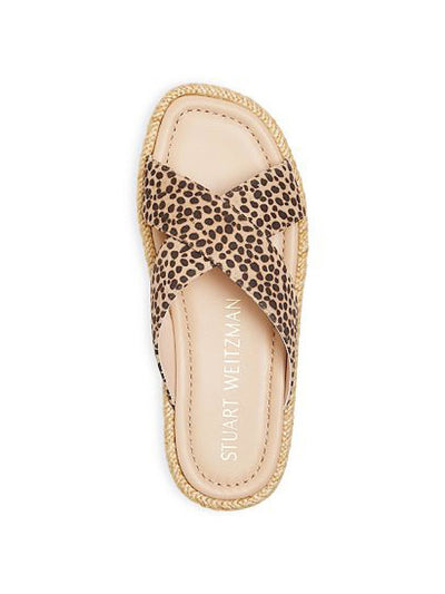 STUART WEITZMAN Womens Beige Animal Print 1/2" Platform Jute Cushioned Braided Roza Square Toe Wedge Slip On Leather Slide Sandals Shoes 9 B