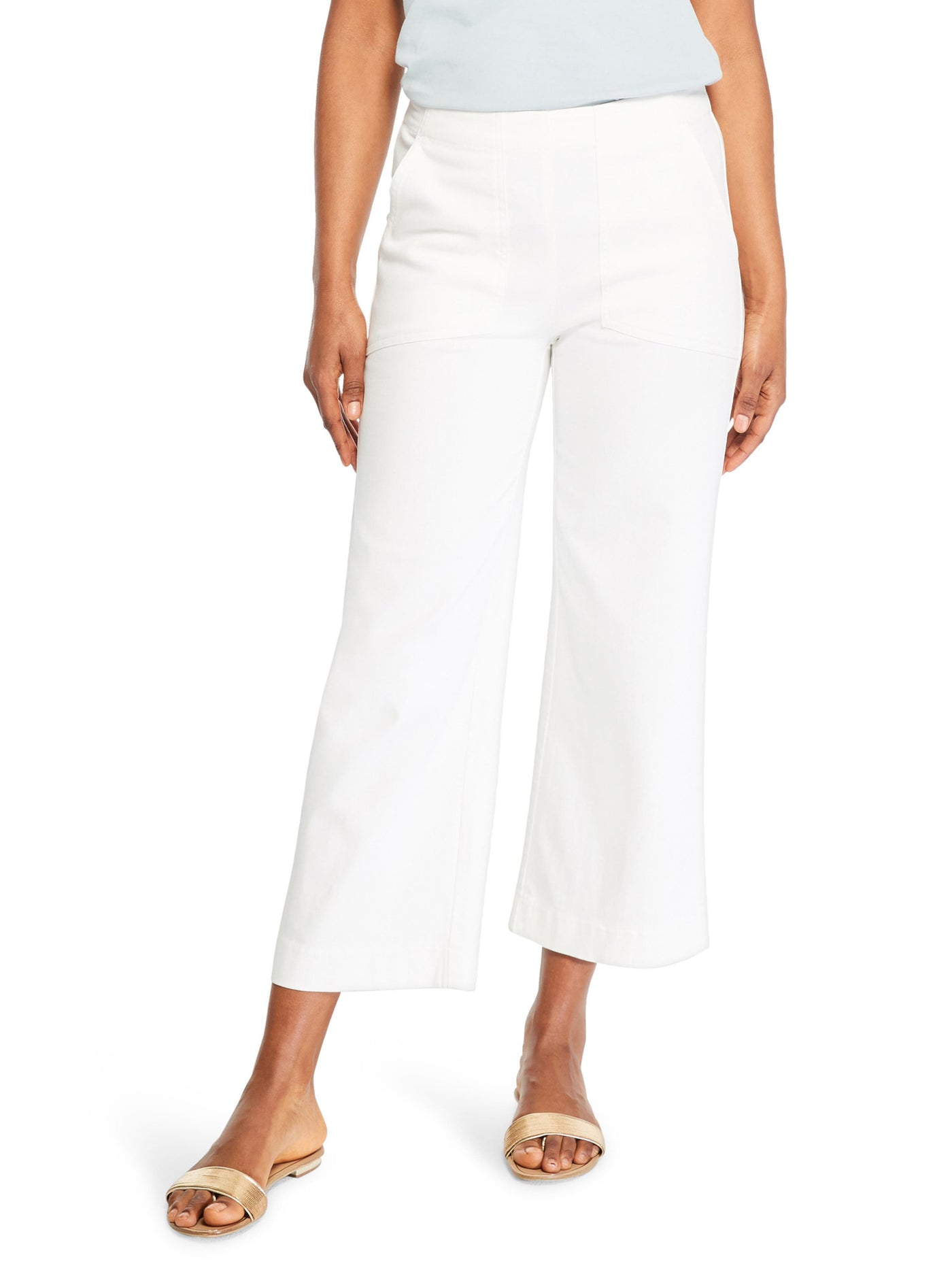 NIC+ZOE Womens White Denim Pocketed Elastic Back High Rise Cropped P Wide Leg Pants 16