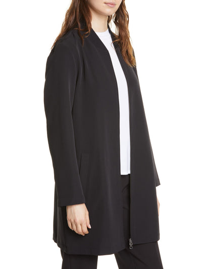 EILEEN FISHER Womens Black Stretch Pocketed Long Two-way Front-zip Closure Long Sleeve Stand Collar Wear To Work Jacket M