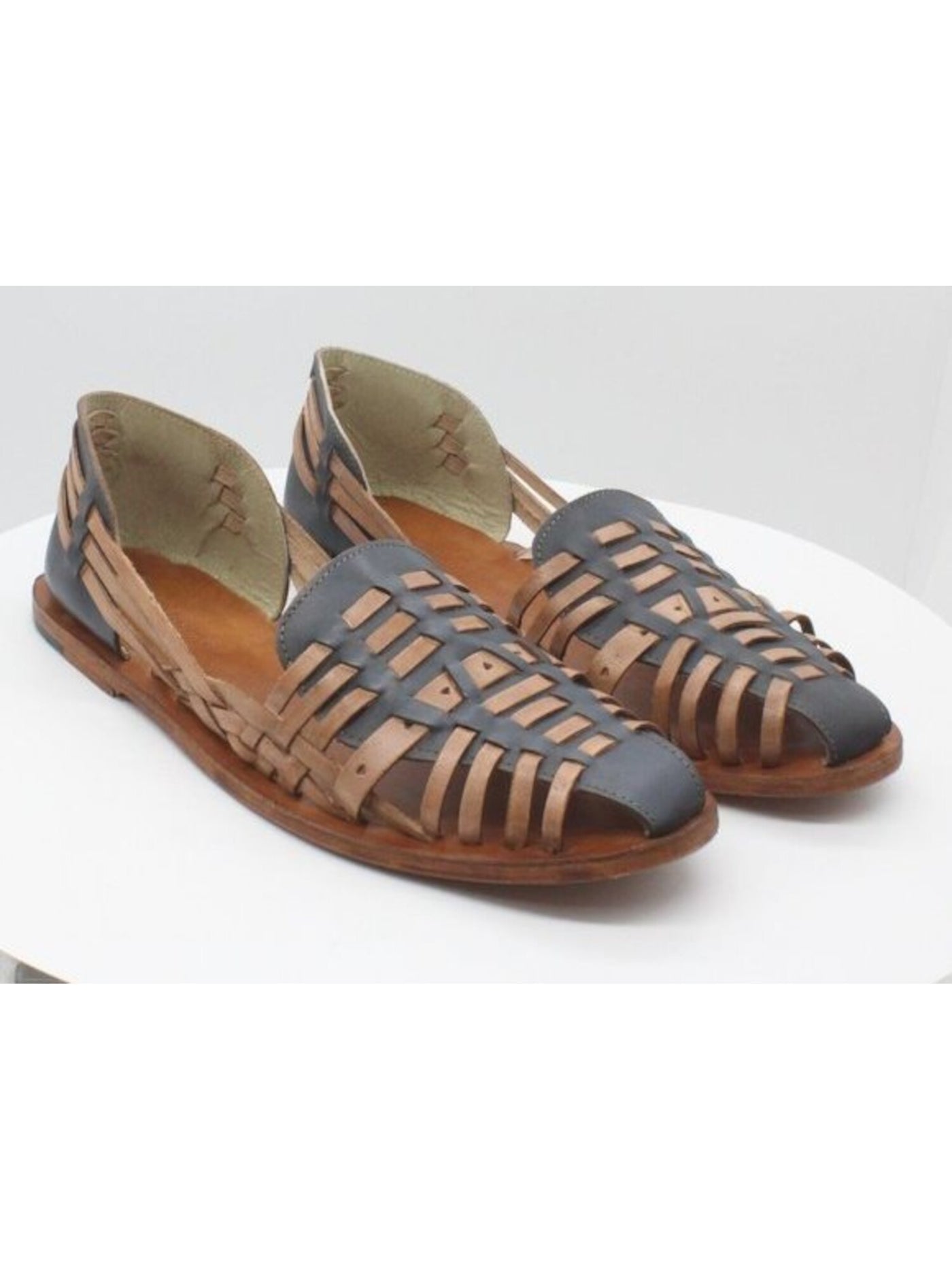 VINTAGE FOUNDRY CO. Womens Brown Slight Perforation Strappy Woven Myra Round Toe Slip On Leather Flats Shoes 10 M