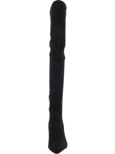 MARC FISHER Womens Black Tie Stretch Comfort Octavie Pointed Toe Block Heel Zip-Up Leather Dress Boots 5.5 M