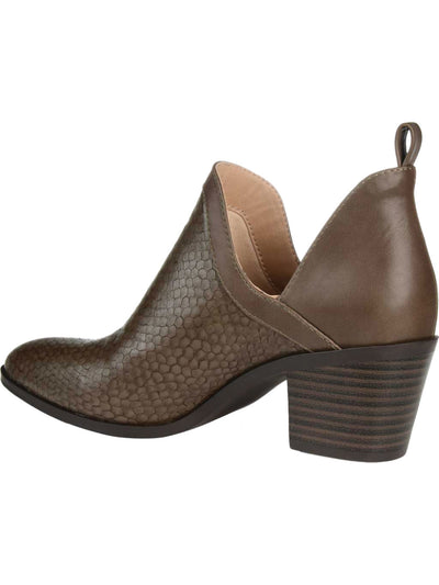 JOURNEE COLLECTION Womens Brown Snake V Cut Slits Back Pull Tab Cushioned Terri Almond Toe Block Heel Slip On Booties 7.5 M