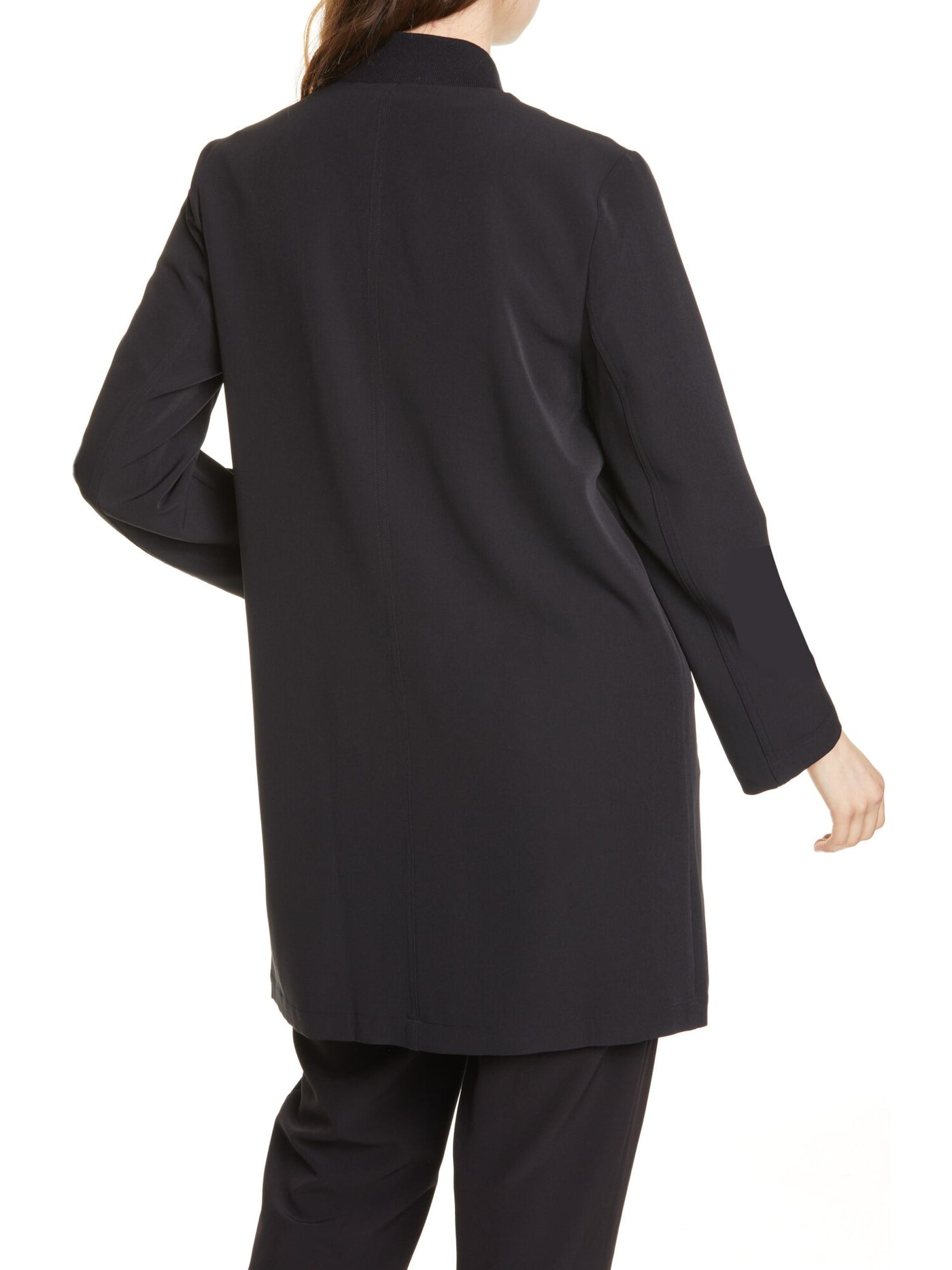 EILEEN FISHER Womens Black Stretch Pocketed Long Two-way Front-zip Closure Long Sleeve Stand Collar Wear To Work Jacket M