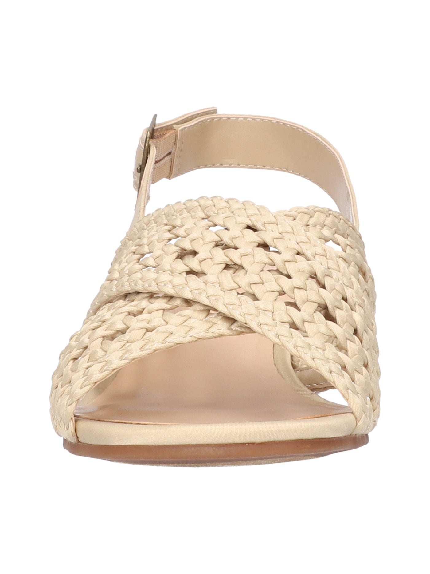 BELLA VITA Womens Beige Crisscross Straps Woven Adjustable Zahara Square Toe Block Heel Buckle Slingback Sandal 8 M