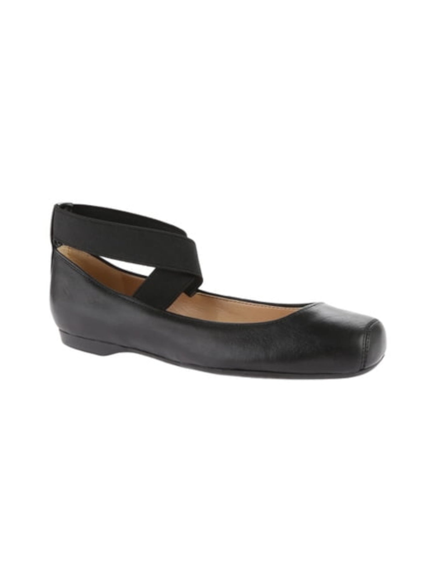 JESSICA SIMPSON Womens Black Stretchy Ankle Strap Cushioned Mandalaye Square Toe Slip On Leather Dress Ballet Flats 6.5 M