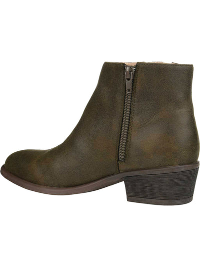 JOURNEE COLLECTION Womens Grey Green Distressed Zipper Accent Cushioned Jayda Almond Toe Block Heel Zip-Up Booties 10 M