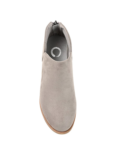 JOURNEE COLLECTION Womens Gray V-Notched Padded Livvy Round Toe Block Heel Zip-Up Booties 7.5 M