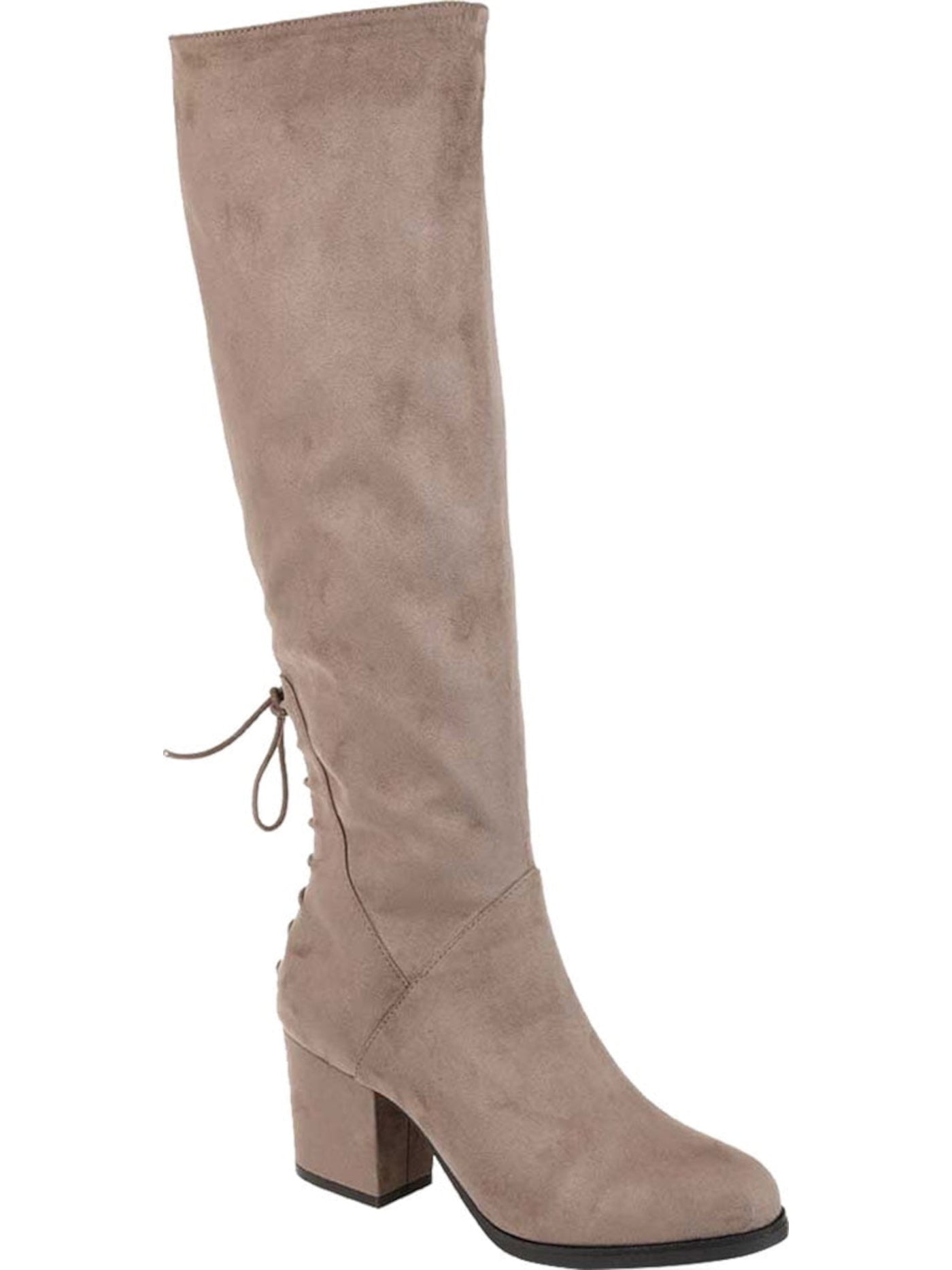 JOURNEE COLLECTION Womens Taupe Beige Lace-Up Back Padded Leeda Almond Toe Block Heel Zip-Up Heeled Boots 7