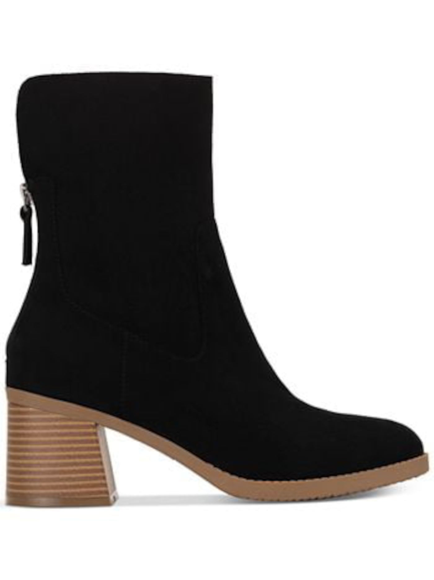 SUN STONE Womens Black Stretch Cushioned Lyraa Round Toe Block Heel Zip-Up Booties 7