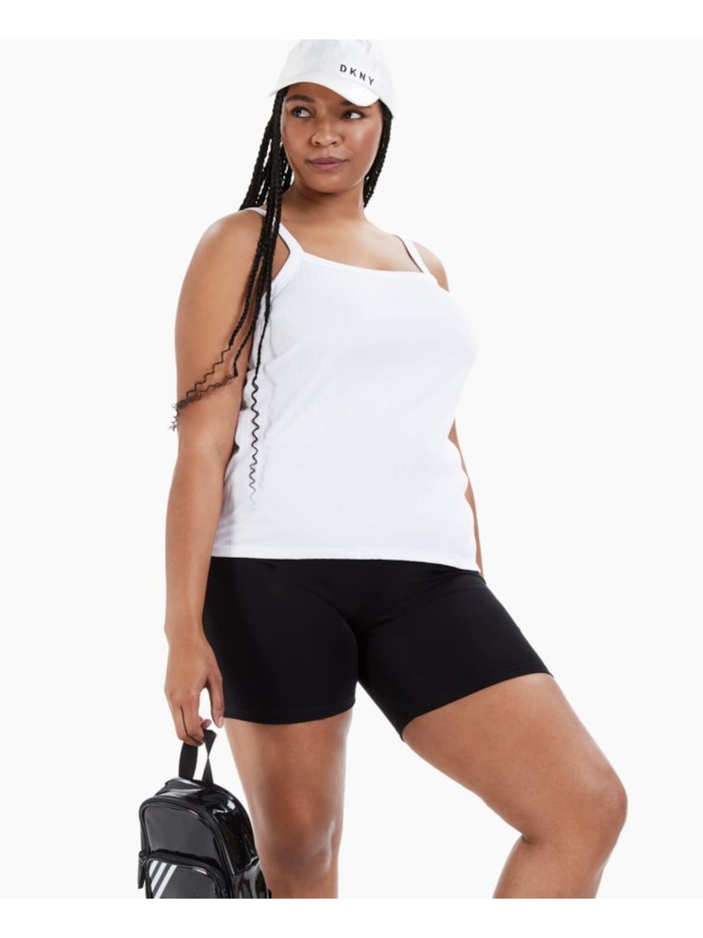 REBELLIOUS ONE Womens White Stretch Ribbed Ruched Spaghetti Strap Square Neck Tank Top Plus 3X