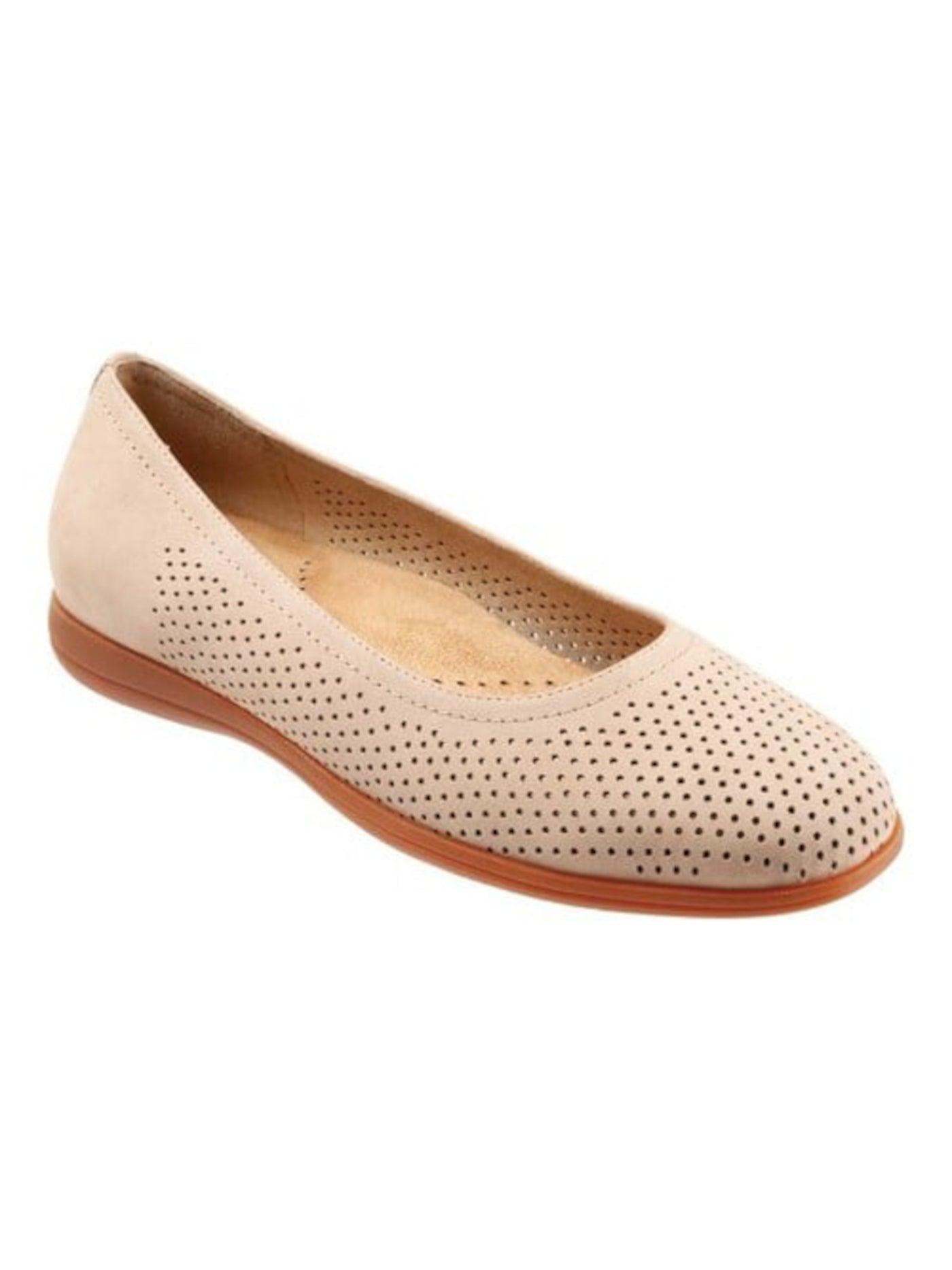 TROTTERS Womens Beige Perforated Removable Insole Cushioned Absorbs Impact Arch Support Non-Slip Darcey Round Toe Wedge Slip On Leather Ballet Flats 9.5 W