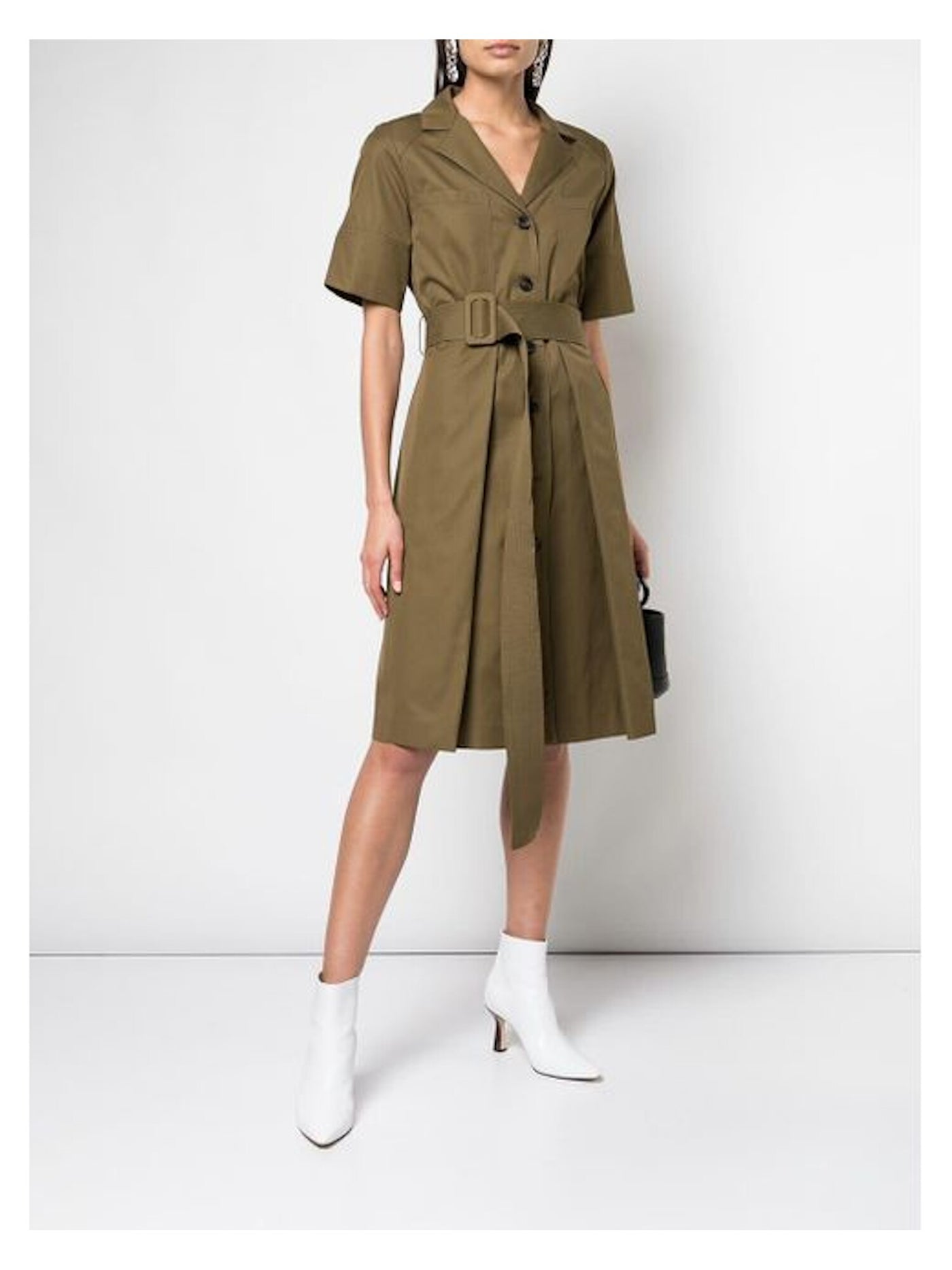 Adam Lippes Womens Green Belted Short Sleeve Collared Below The Knee Evening Shirt Dress 6