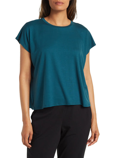 EILEEN FISHER Womens Teal Stretch Short Sleeve Crew Neck Top M