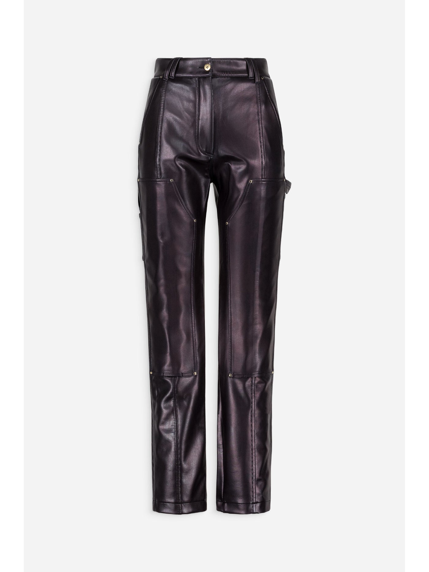 ATLEIN Womens Black Faux Leather Pocketed Zippered Button Belt Loops Side Leg Pocke Straight leg Pants 36
