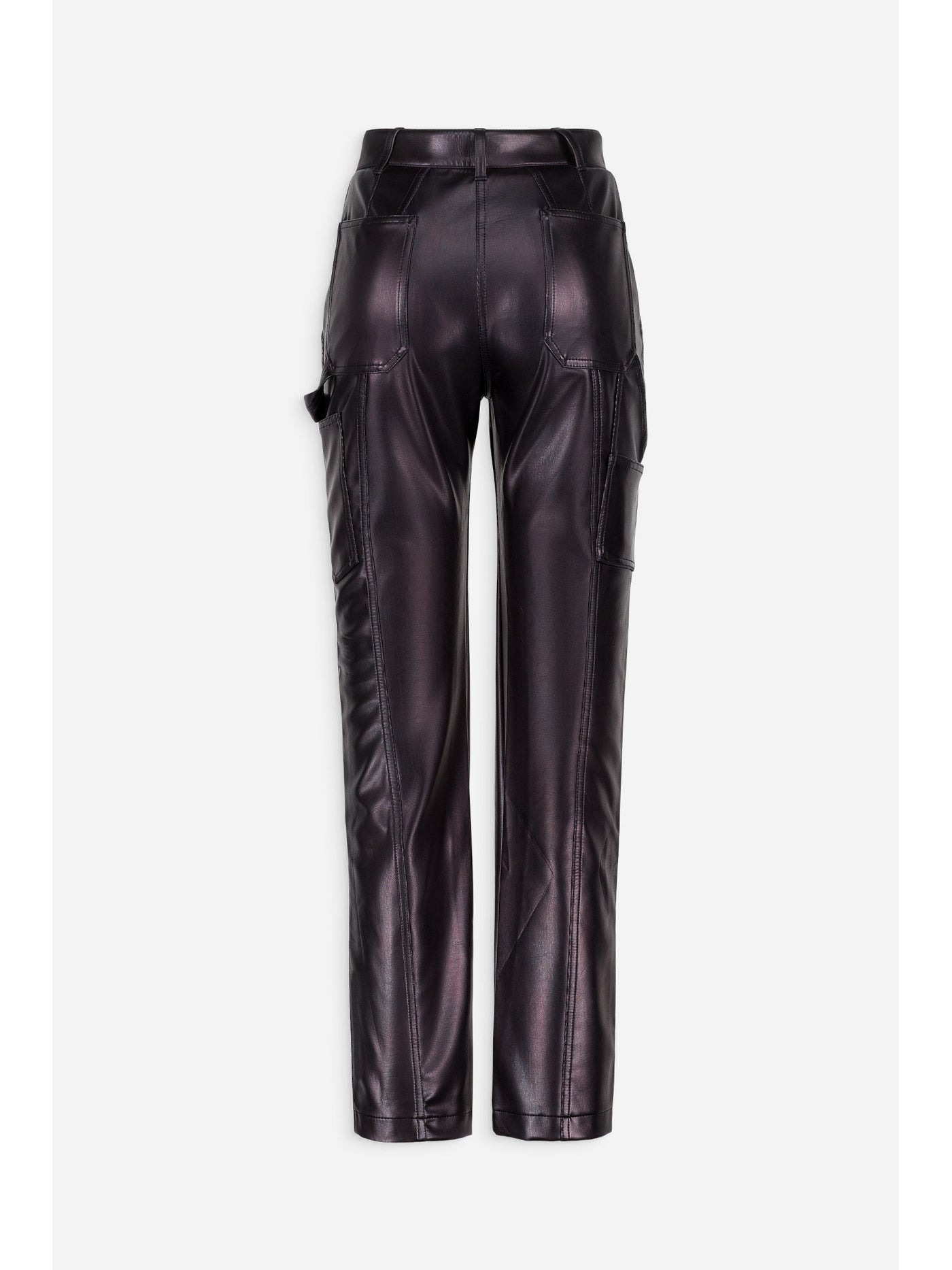 ATLEIN Womens Black Faux Leather Pocketed Zippered Button Belt Loops Side Leg Pocke Straight leg Pants 36