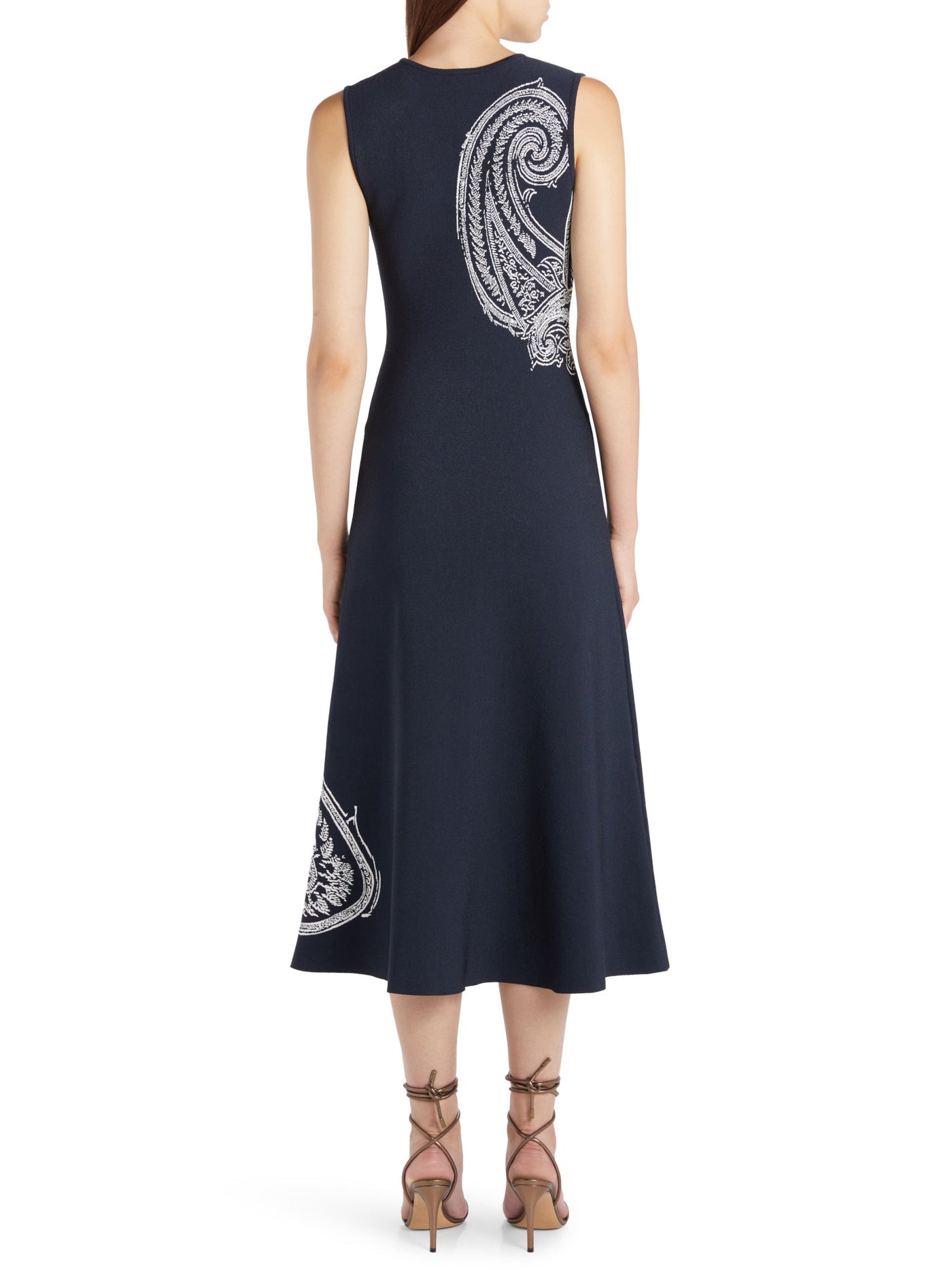 ETRO Womens Navy Paisley Sleeveless Jewel Neck Midi Wear To Work Fit + Flare Dress 38