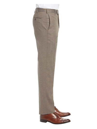 ZANELLA Mens Parker Beige Flat Front, Tapered, Pinstripe Slim Fit Suit Separate Pants 33