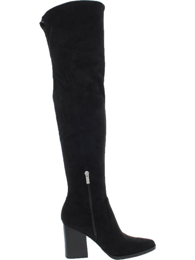 MARC FISHER Womens Black Tie Stretch Comfort Octavie Pointed Toe Block Heel Zip-Up Leather Dress Boots 5.5 M