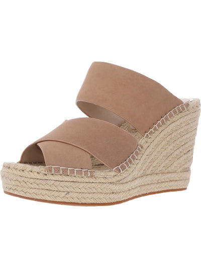 KENNETH COLE Womens Beige Crisscross Straps 1" Platform Cushioned Olivia Round Toe Wedge Slip On Leather Dress Espadrille Shoes 9.5 M