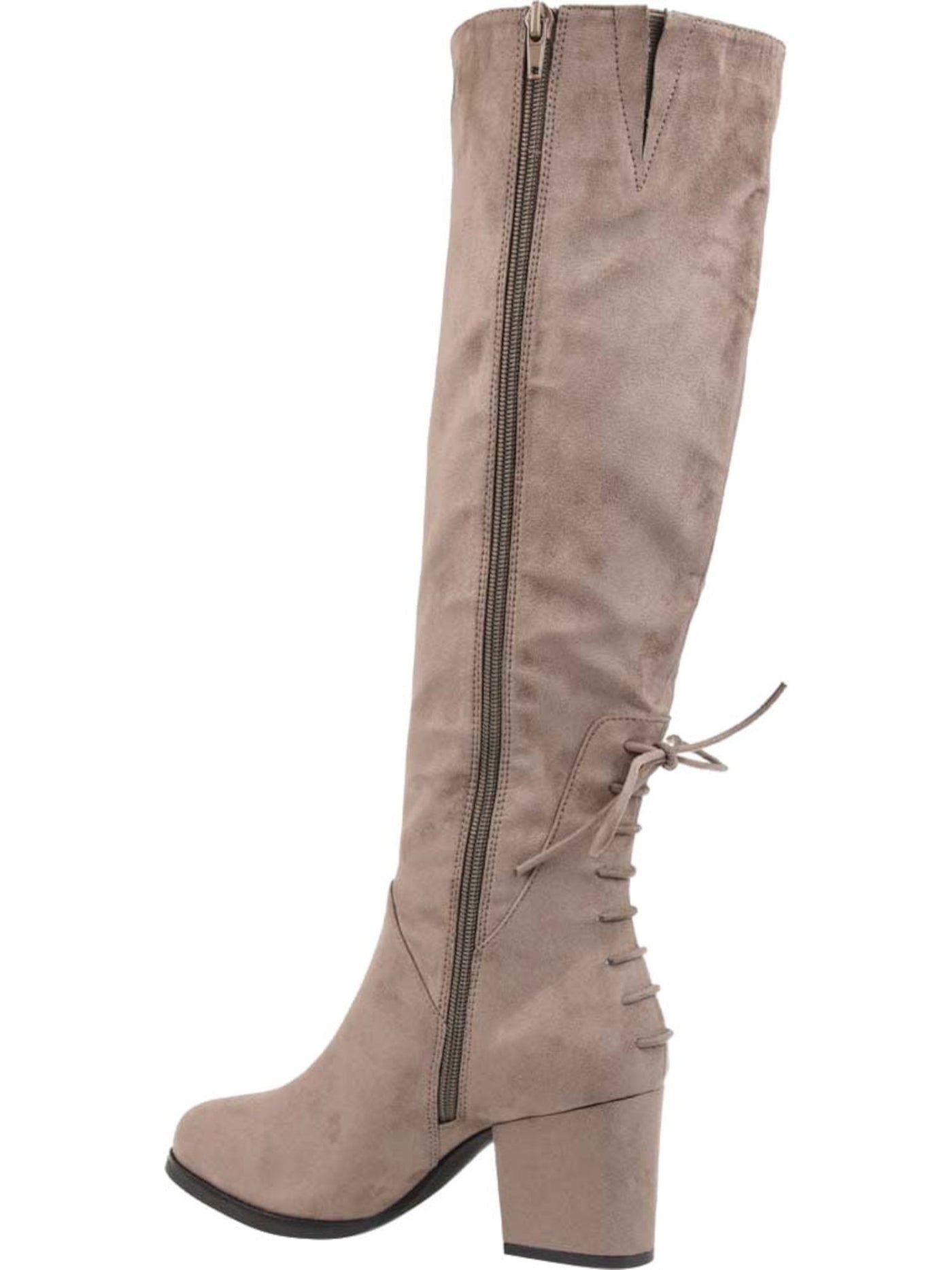 JOURNEE COLLECTION Womens Taupe Beige Lace Up Back Stretch Lined Padded Leeda Almond Toe Block Heel Zip-Up Heeled Boots 7 M WC