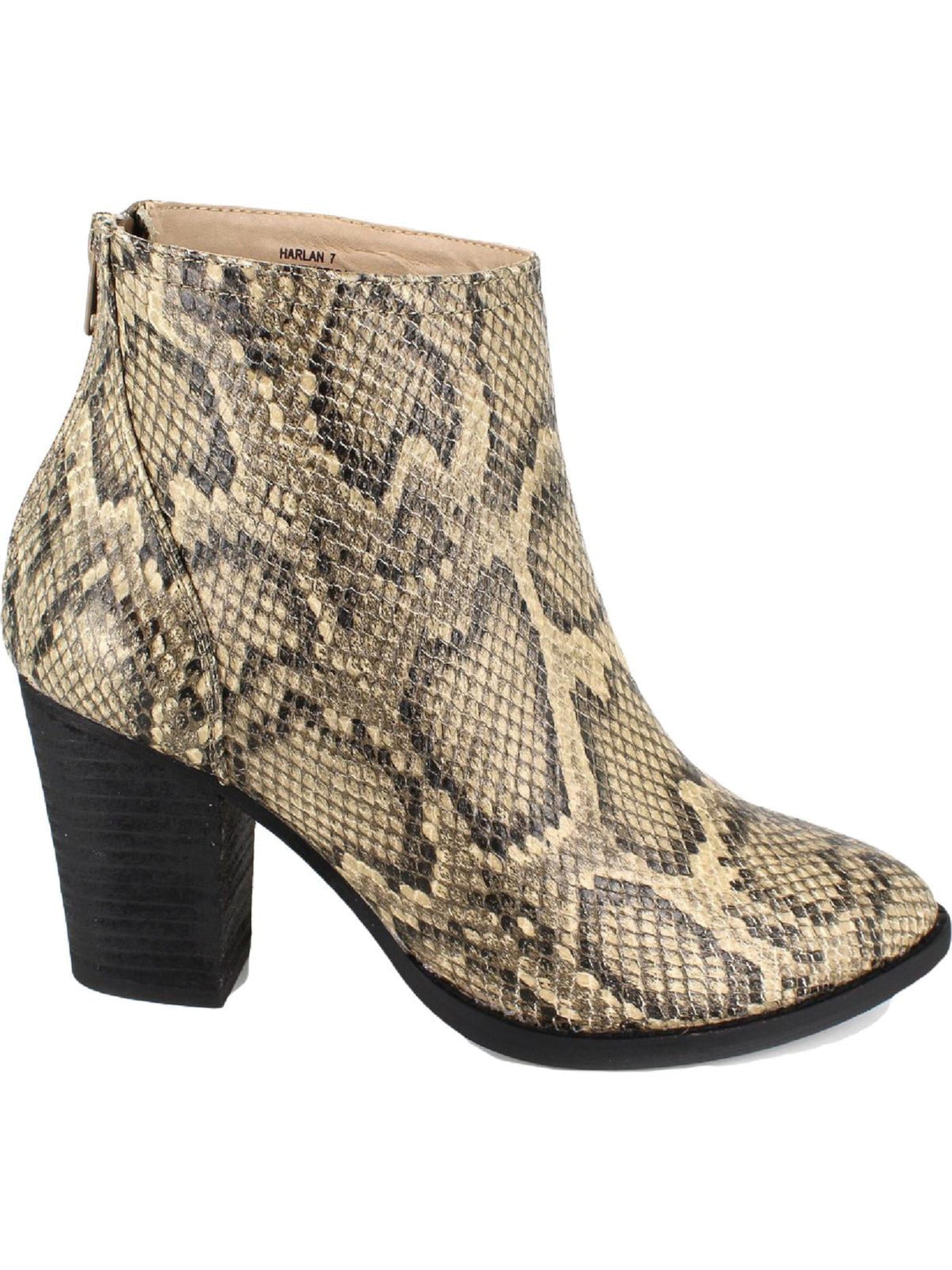 ZIGI SOHO Womens Beige Snake Skin Harlan Almond Toe Block Heel Zip-Up Boots 8.5