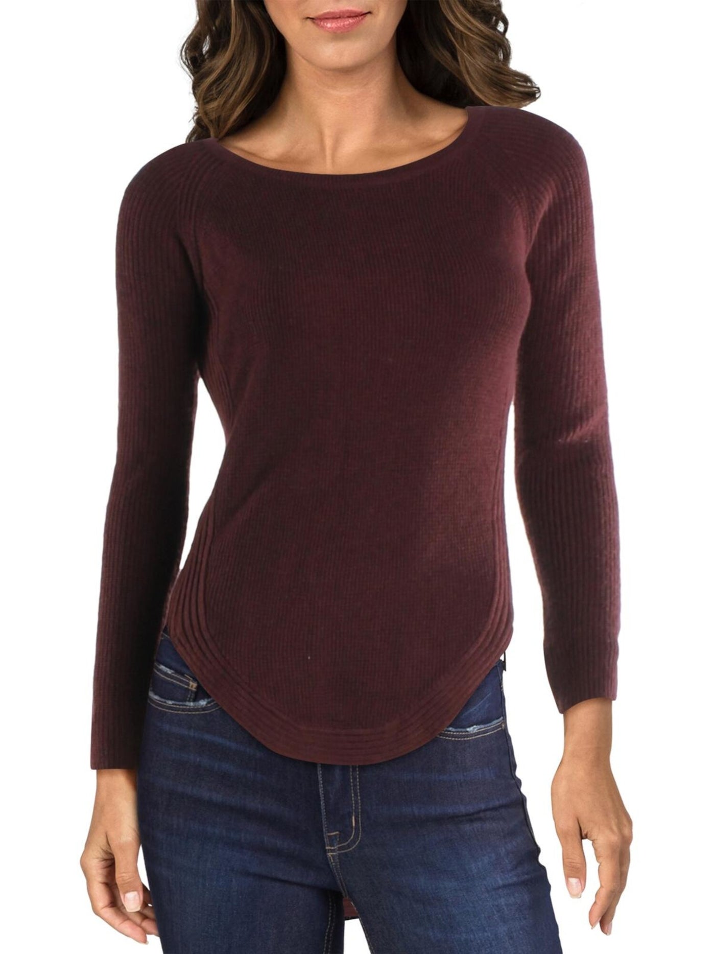 INC Womens Maroon Long Sleeve Crew Neck Tunic Sweater XS