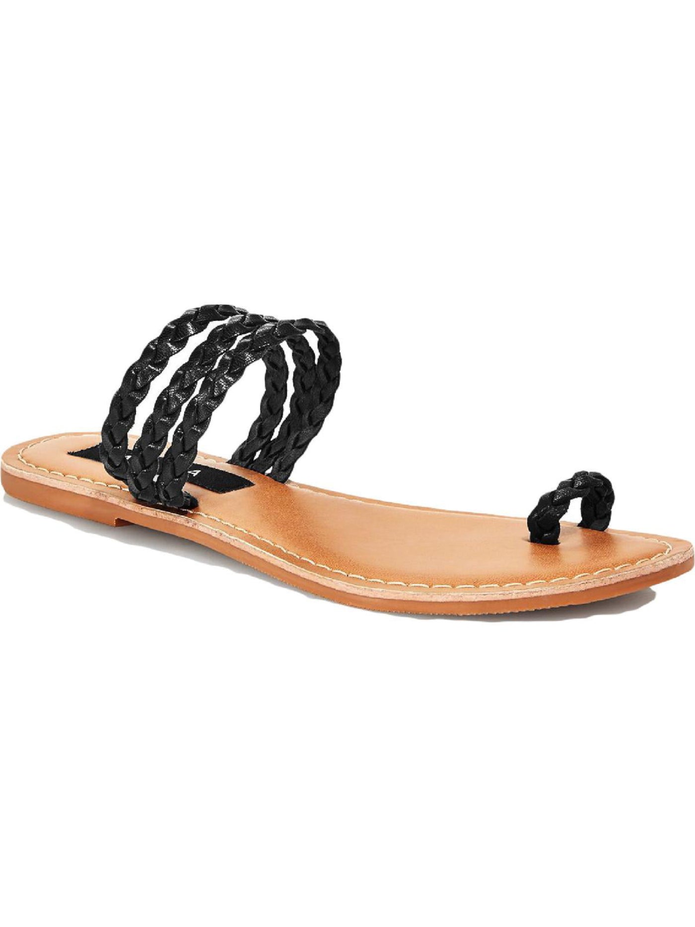 AQUA Womens Black Toe-Loop Cushioned Braided Slay Open Toe Slip On Leather Slide Sandals Shoes 5.5