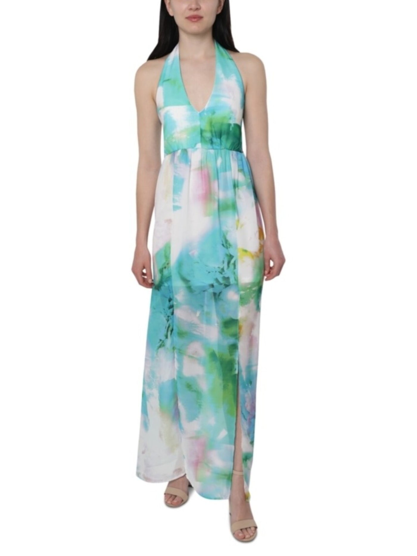 JUMP Womens Green Floral Sleeveless V Neck Full-Length Dress Size: 4