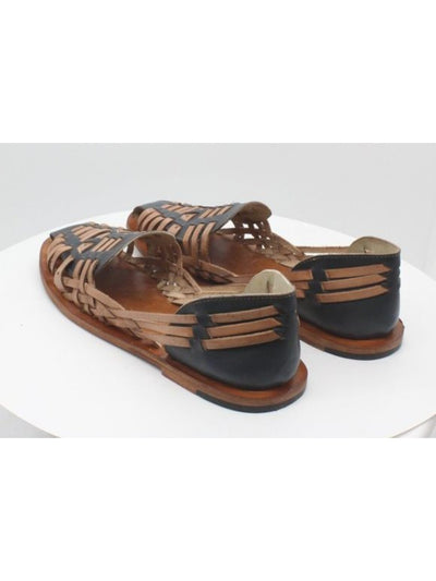 VINTAGE FOUNDRY CO. Womens Brown Slight Perforation Strappy Woven Myra Round Toe Slip On Leather Flats Shoes 10 M