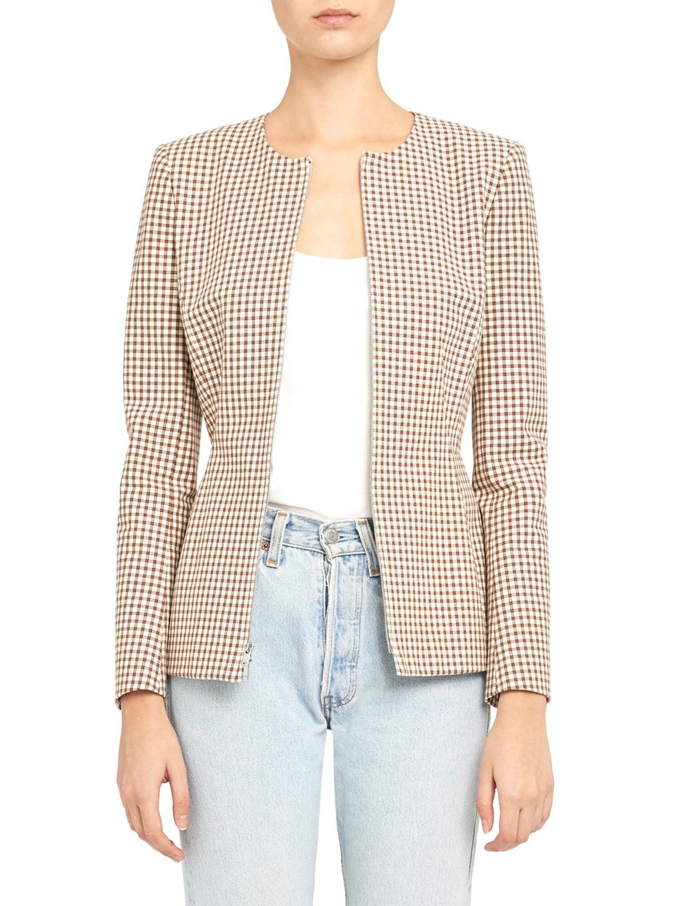 THEORY Womens Ivory Check Wear To Work Blazer Jacket 8